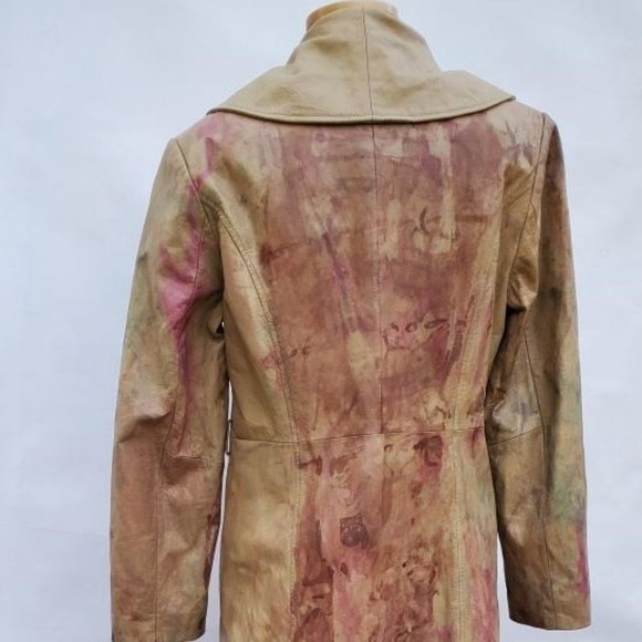 Vintage leather long trench jacket Coat gray beige tan brown 6 8 10 medium camo - Picture 4 of 13